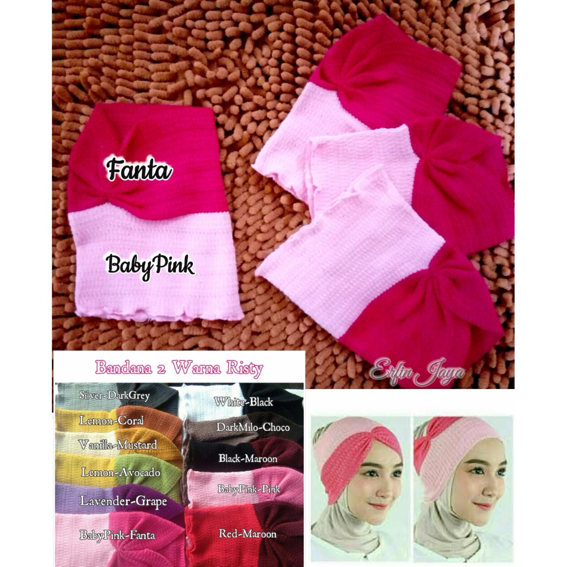 Ciput Risty Rajut Model Bandana  2 in 1 Kerut - 2 Warna - Dalaman Hijab Jilbab