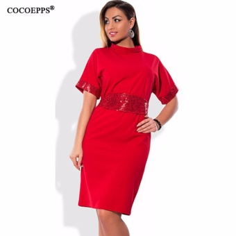 Gambar COCOEPPS Fashion casual Sequins women dresses big sizes TurtleneckDress plus size women clothing 5xl 6xl Short sleeve dress   intl