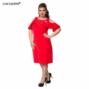 Gambar COCOEPPS Fashion New Solid Women Dresses 2017 Sexy Plus Size DressBig Size Ruffles Sleeve 3XL 5xl 4xl Off The Shoulder   intl
