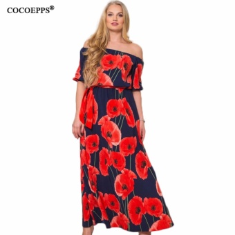 Gambar COCOEPPS Vintage Floral Printed Women Dress Big Sizes 2017 Summer Sexy Off Shoulder Maxi Dresses Plus Sizes Half Sleeve Vestidos   intl