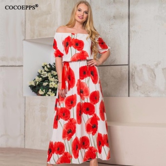 Gambar COCOEPPS Vintage Floral Printed Women Dress Big Sizes 2017 Summer Sexy Off Shoulder Maxi Dresses Plus Sizes Half Sleeve Vestidos   intl