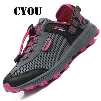 Gambar CYOU 2017 Mens and Women Outdoor Adventure Hiking Shoes AntiCollision Waterproof Trail Climbing Mountain Sport Sneakers forMountaineer Wanita Mendaki Kasut (Grey and Rose)   intl