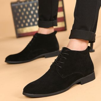 Gambar CYOU New Arrival Leather Oxford Lace Up Formal Dress Boot FashionMens Pointed Toe Chukka Winter Shoes (Black)   intl