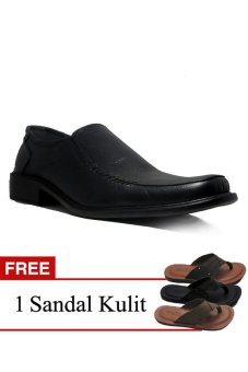 Gambar D Island Shoes Office Slip On Genuine Leather   Hitam + Gratis 1Sandal Kulit