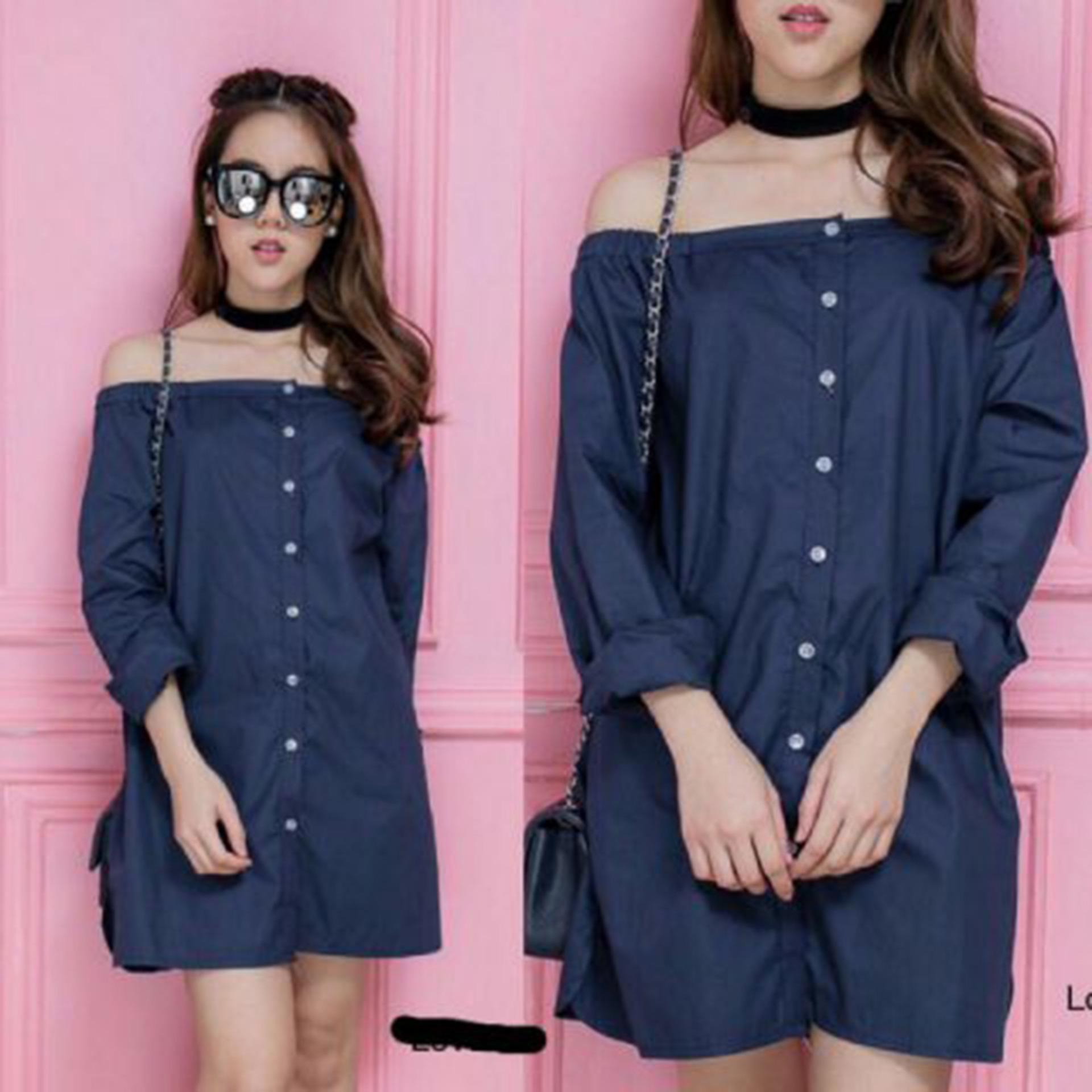 Dections Atasan Blouse Ralyne Sw Kemeja Wanita Wolly Crepe Navy DEcTionS Atasan Blouse Ralyne SW Kemeja Wanita Wolly Crepe Navy