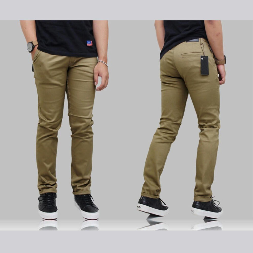 DFS CELANA CHINOS FORMAL CASUAL KATUN - SKINNY PENSIL PRIA - MOCA