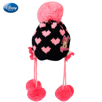 Gambar Disney anak anak musim dingin yang hangat bola bulu topi rajutan topi (50 cm (ukuran terlalu kecil) + SM71033 hitam naik)