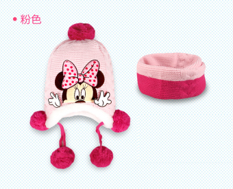 Gambar Disney Anak anak Topi Mickey Balaclavas Skaf Syal Dua Potong (Merah Muda DZ96001B Topi Syal)