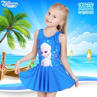 Gambar Disney kartun anak anak baju renang cepat kering pakaian renang Gaun (SPQ10040B langit biru untuk mengirim berenang lap + topi renang + + kacamata)