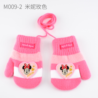 Gambar Disney kartun rajutan wol gadis Mittens sarung Anak sarung tangan (M009 2 Minnie Rose warna)