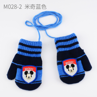 Gambar Disney kartun rajutan wol gadis Mittens sarung Anak sarung tangan (M028 2 MICKEY BIRU)