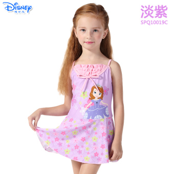 Gambar Disney Princess Anak Gaun gaya baju renang (Baju renang SPQ10019C pucat ungu untuk mengirim berenang lap + topi renang + + kacamata)