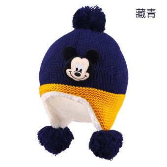 Gambar Disney Tambah Beludru Anak Laki laki Topi Telinga Hangat Sayang Topi (480 520 Mm + Biru Tua 016)