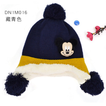 Gambar Disney Tambah Beludru Pria Dan Wanita Hangat Topi Rajutan Sayang Topi (Ukuran (Lingkar Kepala 48 52 Cm) + DN1M016 Biru Tua)