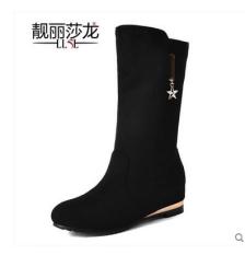 Ditambah beludru yard besar sepatu ibu datar sepatu bot (Ditambah beludru + Hitam)