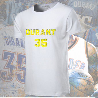Gambar Durant yard besar longgar olahraga jas pelatihan basket t shirt (Putih 1)