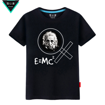 Gambar Einstein salju musim panas musim panas kapas lengan pendek t shirt (Hitam)