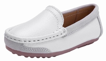 Gambar EOZY Fashion Boys Loafers Shoes Genuine Leather Flats Boat Shoes Childrens Casual Slip on Shoes (White)   intl