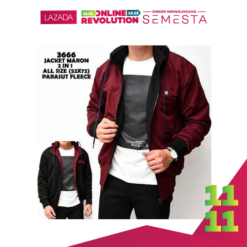 ERDS Jaket Parasut Bolak-Balik Maroon-Black