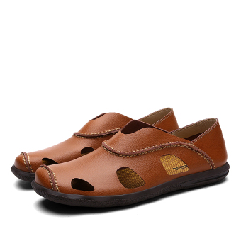Fashion Leather Casual Men Sandals Shoes (BROWN)