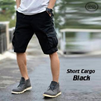 Gambar FASHION PRIA CELANA CARGO PENDEK FIT SKINNY WARNA  HITAM