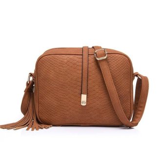 Fashion Tas Bahu Selempang Wanita Kulit PU Berumbai + Dompet Kecil Berlubang Daun (Khaki + Cokelat Kehitaman) Pebruari 2019 - 2 Fashion tas bahu selempang wanita kulit PU berumbai + dompet kecil berlubang daun (Khaki + cokelat kehitaman) - 2