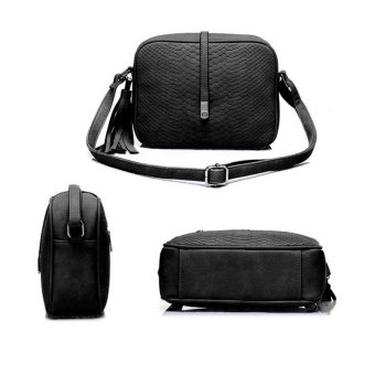 Fashion Tas Kecil Selempang Bahu Rumbai Wanita Kulit PU + Dompet Kecil Berlubang Daun (hitam + Cokelat Kehitaman) Pebruari 2019 - 4 Fashion tas kecil selempang bahu rumbai wanita kulit PU + dompet kecil berlubang daun (hitam + cokelat kehitaman) - 4