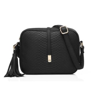 Fashion Tas Kecil Selempang Bahu Rumbai Wanita Kulit PU + Dompet Kecil Berlubang Daun (hitam + Cokelat Kehitaman) Pebruari 2019 - 3 Fashion tas kecil selempang bahu rumbai wanita kulit PU + dompet kecil berlubang daun (hitam + cokelat kehitaman) - 3