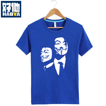 Gambar Film model laki laki musim panas kasual lengan pendek t shirt (Biru dan putih)