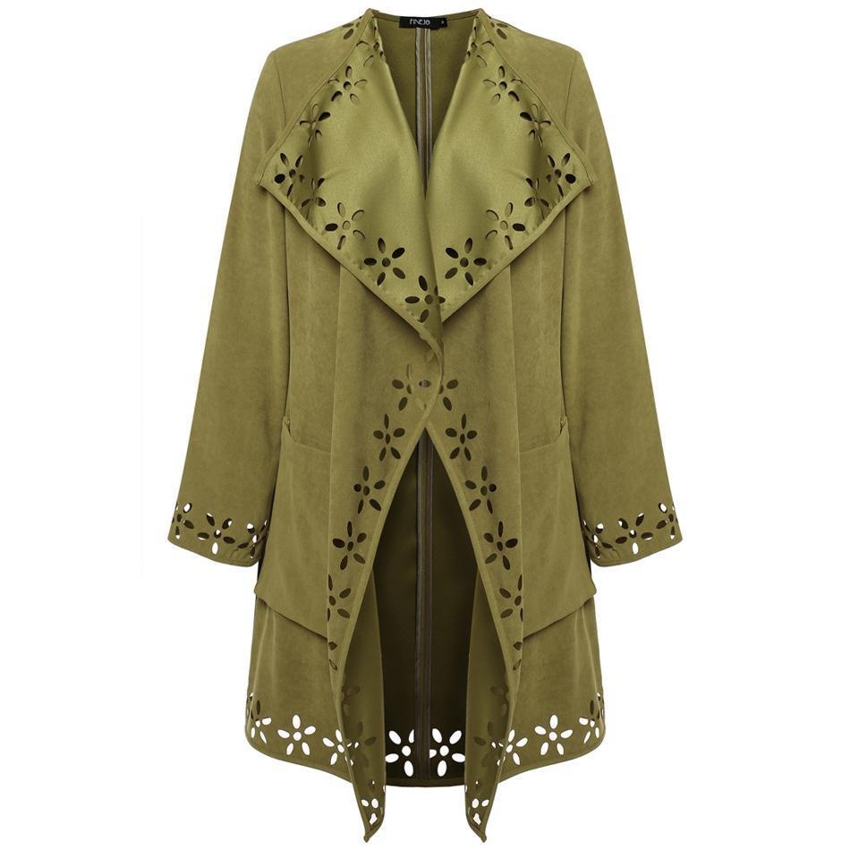 Finejo Cool Women Lady Cardigan Solid Long Straight Coat Outerwear Overcoat ( Army Green ) - intl