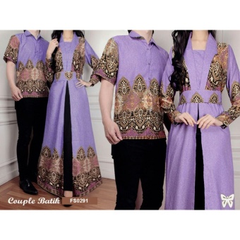 Gambar Flavia Store Batik Couple FS0291   UNGU   Baju Muslim Pasangan   Sepasang Busana   Kemeja Pria Gaun Muslimah Gamis Wanita   Srkencana