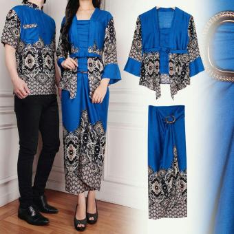 Gambar Flavia Store Batik Couple FS0604   BIRU   Baju Pasangan   Sepasang Busana   Kemeja Pria Setelan Kebaya Kutu Baru Modern Wanita   Tzcpmaulana