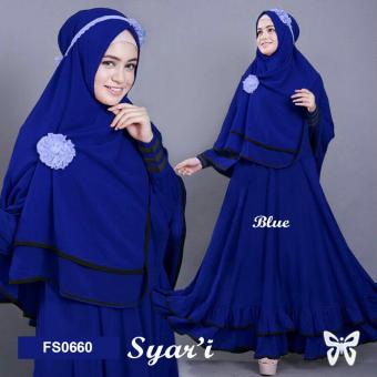 Gambar Flavia Store Gamis Syari Set 2 in 1 FS0660   BIRU   Baju Muslim Wanita Syar i   Gaun Muslimah   Maxi Dress Lengan Panjang   Hijab   Sramelia