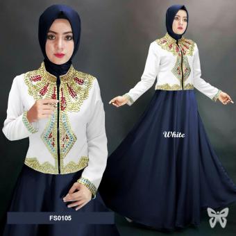Flavia Store Maxi Dress Lengan Panjang FS0105 - NAVY PUTIH / Gamis / Gaun Pesta Muslimah