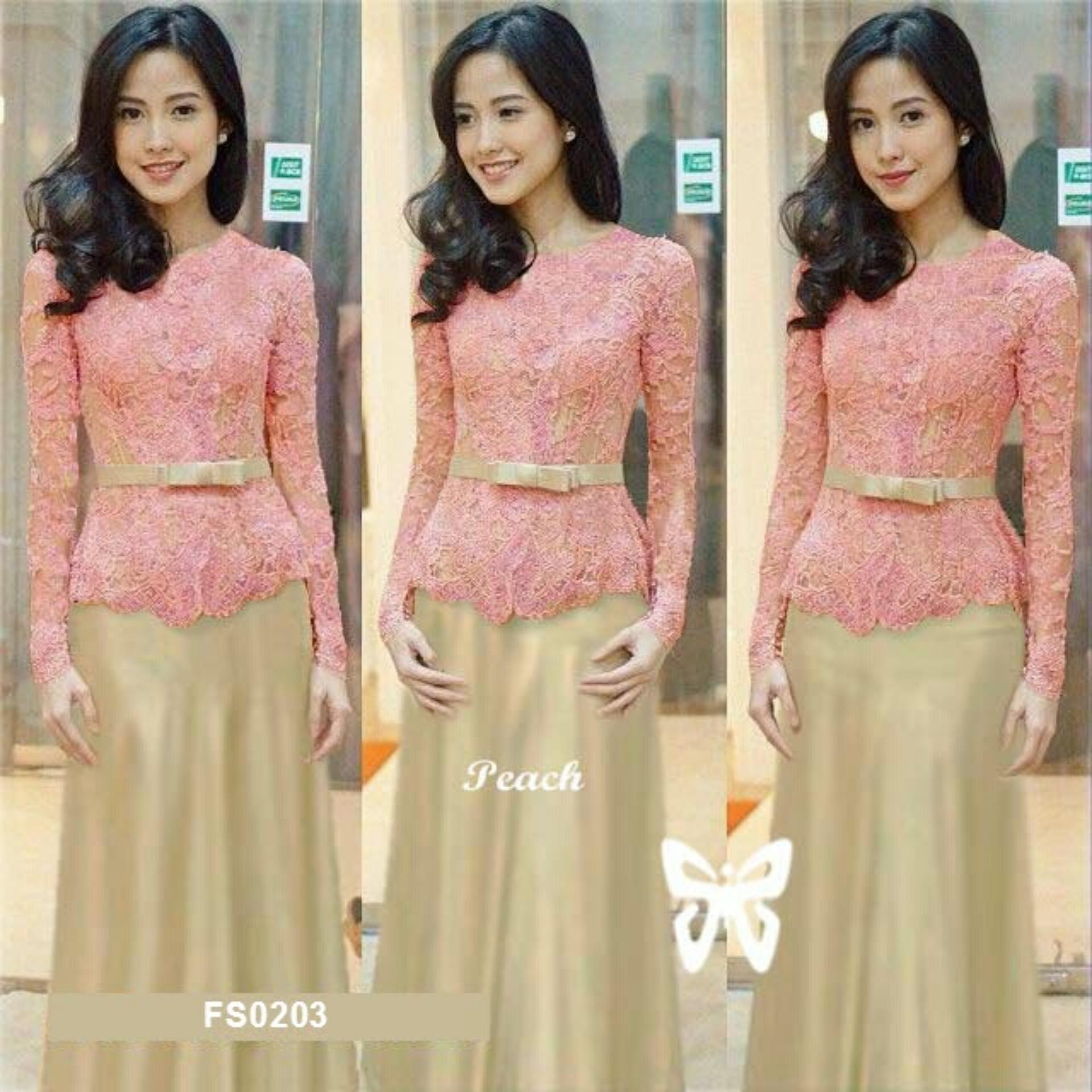 Flavia Store Maxi Dress Lengan Panjang FS0726 - PEACH / Kebaya Modern / Gamis / Gaun Pesta Muslimah / Baju Muslim Wanita / Srmeliana