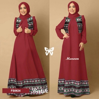 Gambar Flavia Store Maxi Dress Lengan Panjang Set 3 in 1 Batik Tribal FS0634   MAROON   Gamis   Gaun Pesta Muslimah   Baju Muslim Wanita   Hijab   Srmaureen