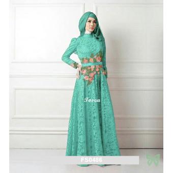 Gambar Flavia Store Maxi Dress Lengan Panjang Set 3 in 1 Bordir Bunga FS0486   TOSCA   Gamis   Gaun Pesta Muslimah   Baju Muslim Wanita   Hijab   Srrosalinda