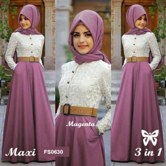 Gambar Flavia Store Maxi Dress Lengan Panjang Set 3 in 1 FS0630   MAGENTA   Gamis   Gaun Pesta Muslimah   Baju Muslim Wanita   Hijab   Srrana