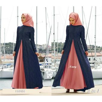 Gambar Flavia Store Maxi Dress Set 2 in 1 FS0156   NAVY   Gamis   Gaun Pesta Muslimah   Baju Muslim Wanita   Hijab   Sraurora