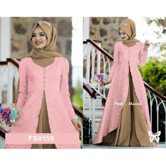 Gambar Flavia Store Maxi Dress Set 2 in 1 FS0159   PINK   Gamis   Gaun Pesta Muslimah   Baju Muslim Wanita   Hijab   Srcaroline
