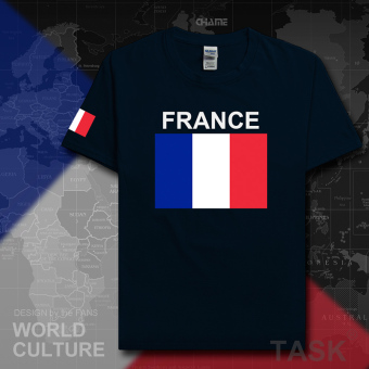 Gambar France sepak bola kapas t shirt pria lengan pendek kemeja pakaian (Lengan pendek biru tua)