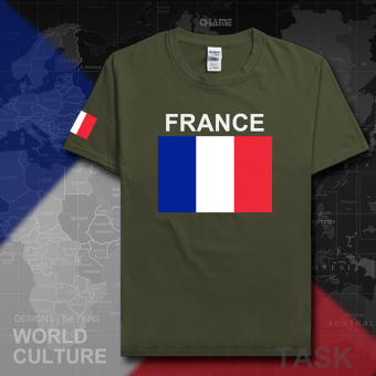 Gambar France sepak bola kapas t shirt pria lengan pendek kemeja pakaian (Lengan pendek hijau tentara)