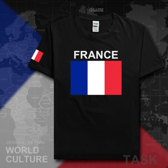 Gambar France sepak bola kapas t shirt pria lengan pendek kemeja pakaian (Lengan pendek hitam)