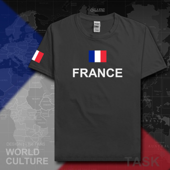 Gambar France sepak bola kapas t shirt pria lengan pendek kemeja pakaian (Lengan pendek warna karbon)