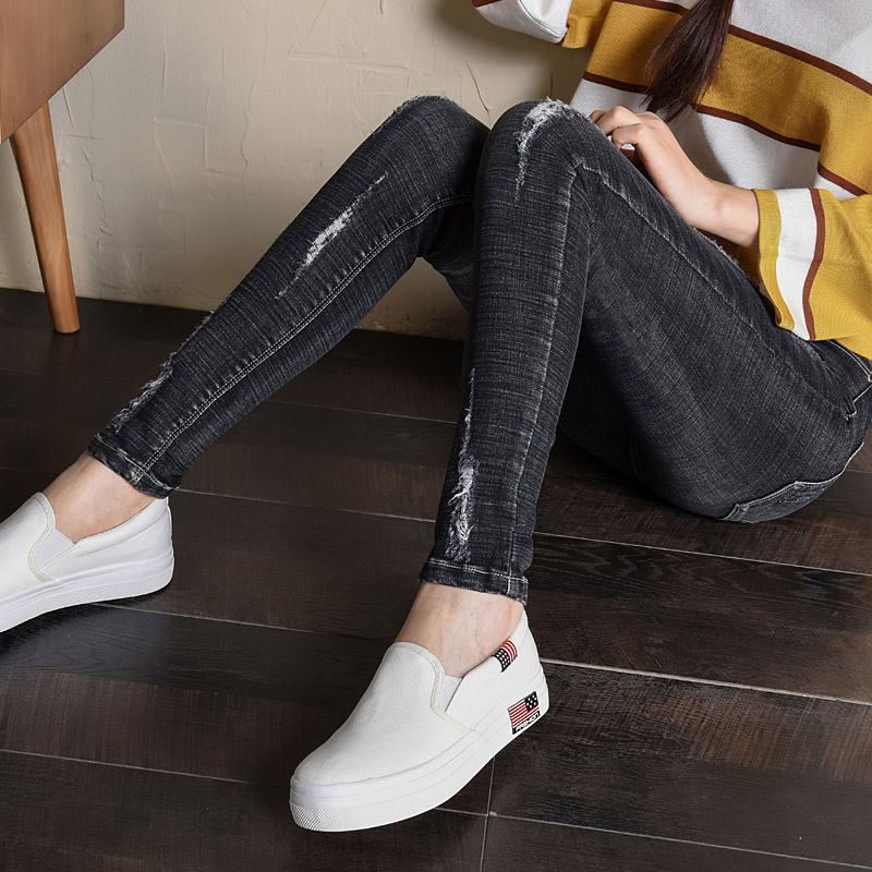 Gelap Korea baru ketat duri celana jeans celana pensil (Hitam) (Hitam)
