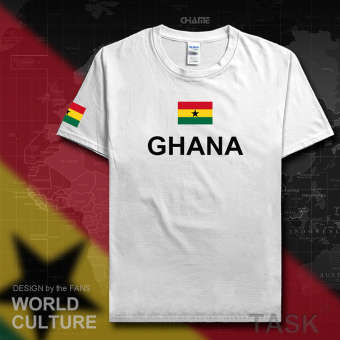 Gambar Ghana sepak bola laki laki lengan pendek t shirt katun (Lengan pendek putih hitam kata)