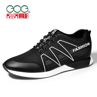 Gog kasual putih 6cm musim gugur sepatu sneaker peninggi sepatu (Hitam (meledak menjual))