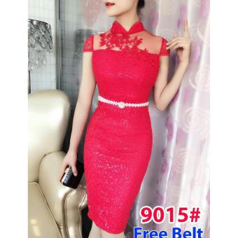 Gambar Grosir Dress Mini Dress Brukat 9015 Red