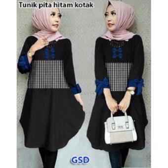 Gambar GSD Baju Atasan Wanita Tunik Kotak Pita Hitam