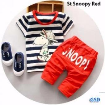 Gambar GSD  Setelan Baju Santai Anak Cowok  Set Snuupy Salur Red